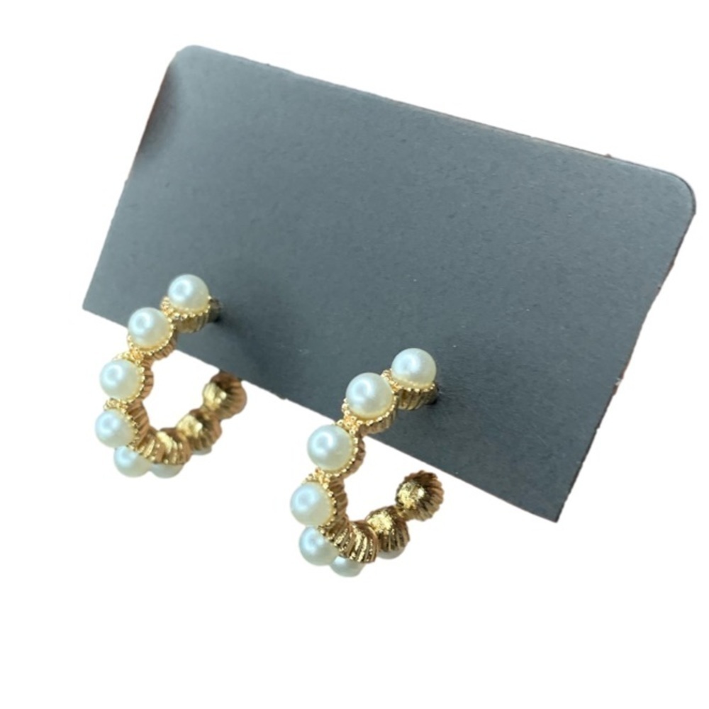 Gold pearl hoops